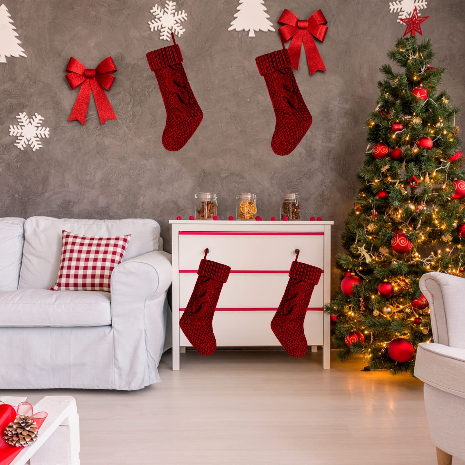 Kunyida Pack 4,14 Unique Burgundy Knit Christmas Stockings